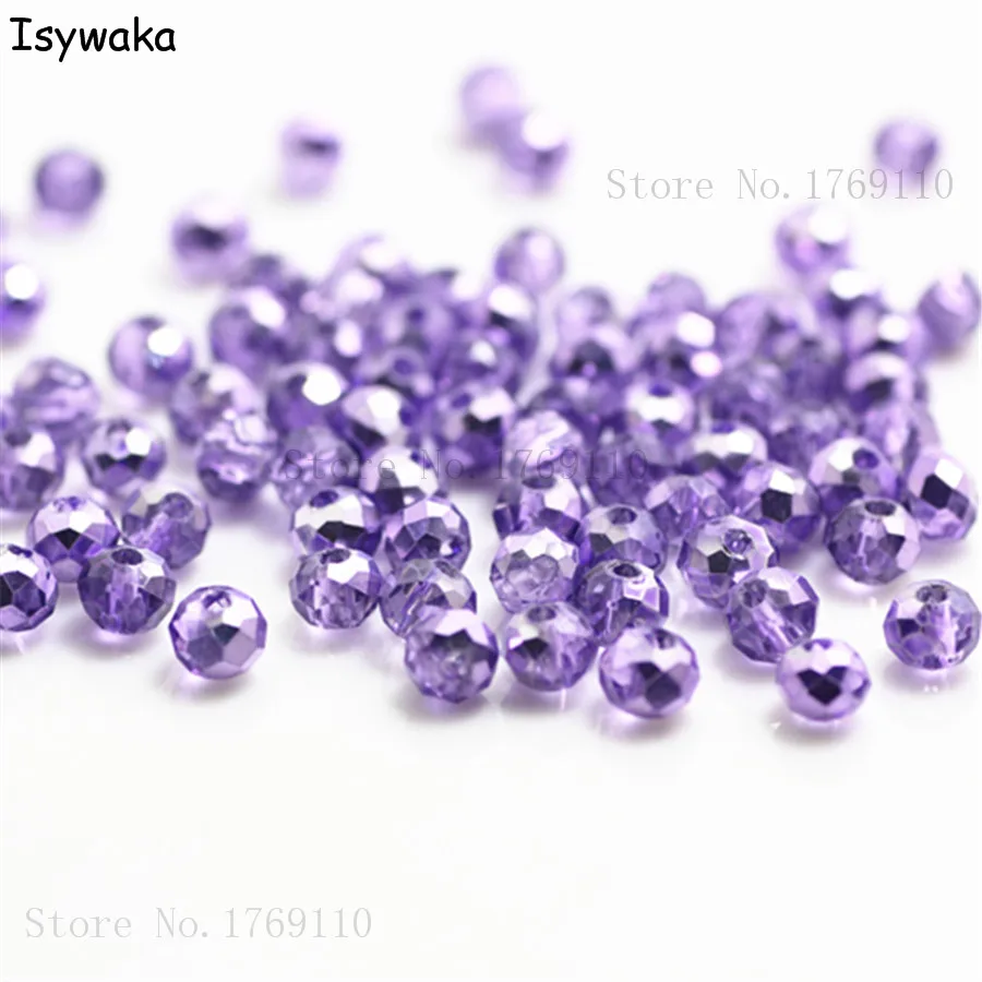 Isywaka New Light Purple Colors 4mm 125pcs Rondelle Austria faceted Crystal Glass Beads Loose Spacer Round Beads Jewelry Making