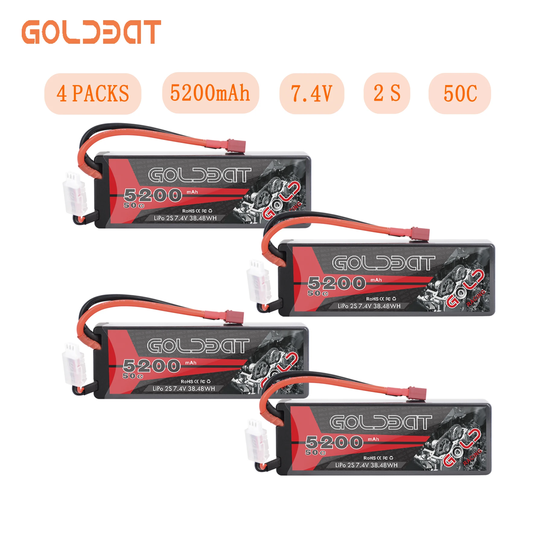 4 шт. Lipo батарея GOLDBAT для RC 5200mAh 7 V 50C 2S LiPo с разъемом Deans автомобиля грузовика Truggy