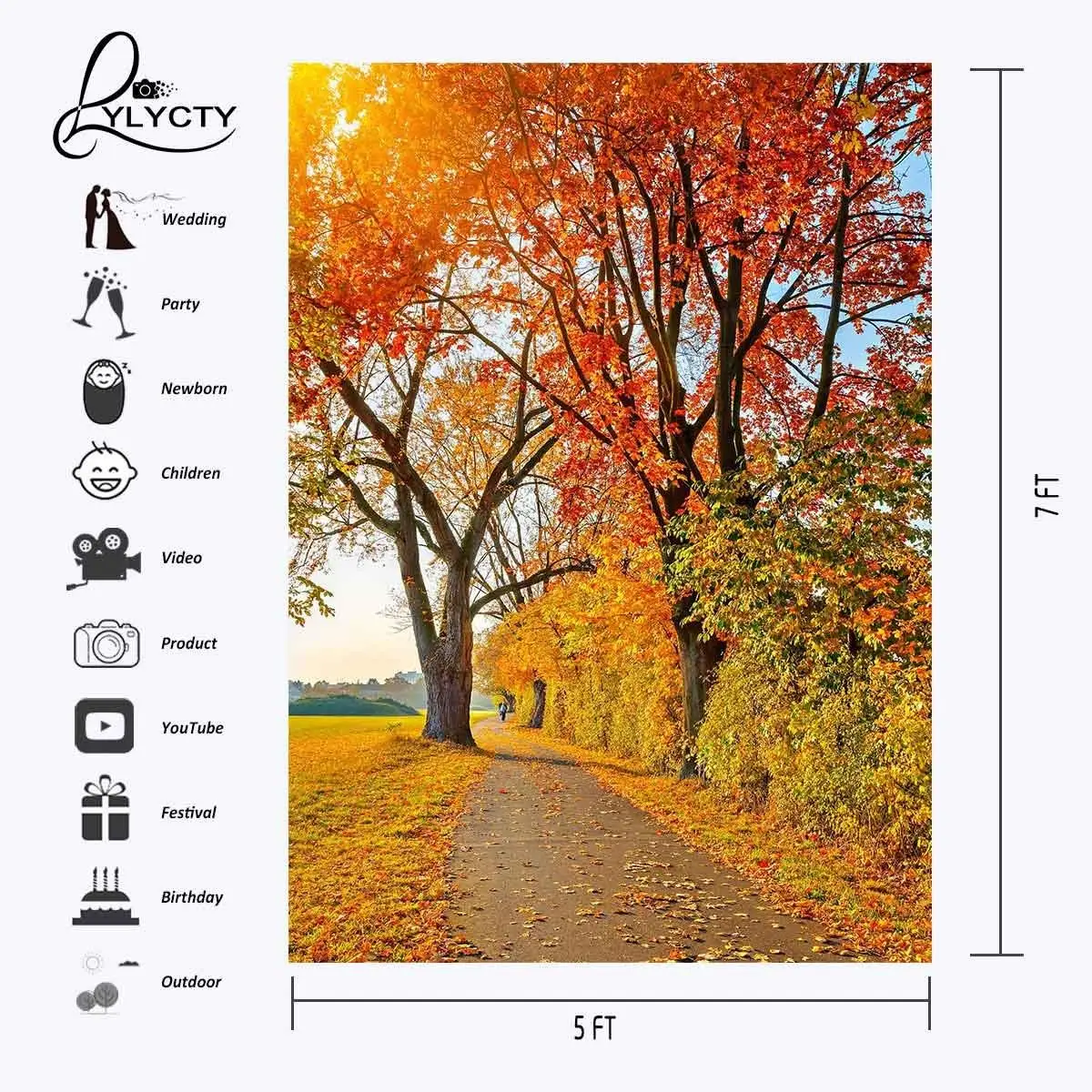 5x7ft кленовый фон с листьями осенний для фотосъемки изображением кленовой дороги