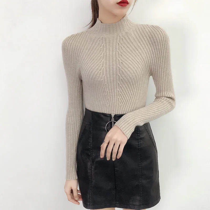 Autumn Winter Sweater Women Turtleneck Pullover Big size Slim Long sleeve Black Tops Knitwear Korean White Female Sweaters | Женская