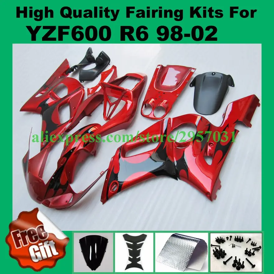 

Free screws+gifts Motorcycle fairing fit for YAMAHA YZF R6 98 99 00 01 02 Red Black 1998 1999 2000 2001 2002 fairings kits