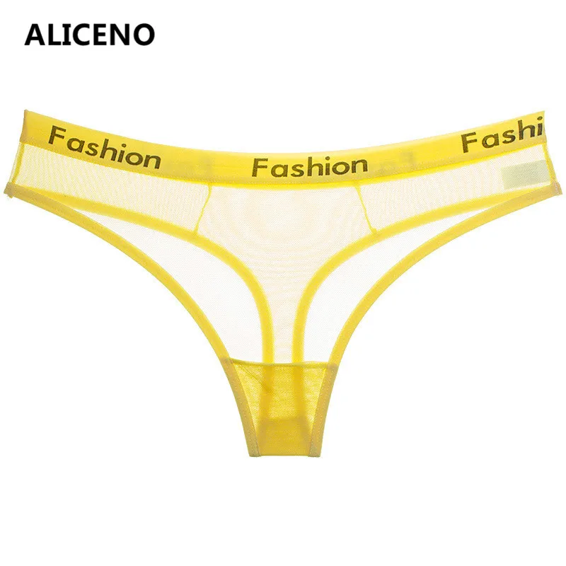 yellow ALICENO, с буквенным принтом, сексуальные женские хлопковые сетчатые прозрачные трусики, нижнее белье, модное, с низкой посадкой, женское нижнее белье, бесшовные стринги HP8 - Цвет: yellow