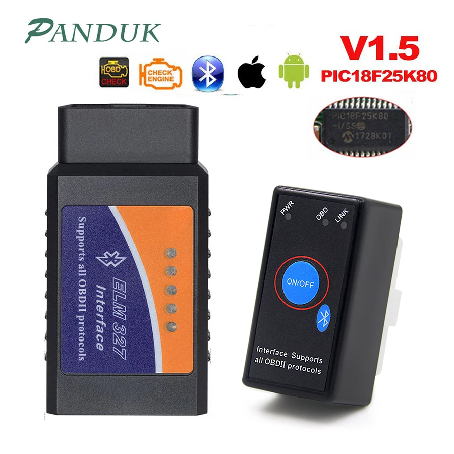 PANDUK Mini OBD2 ELM327 V1.5/V2.1 Bluetooth/WIFI автомобильный диагностический инструмент чип PIC18F25K80