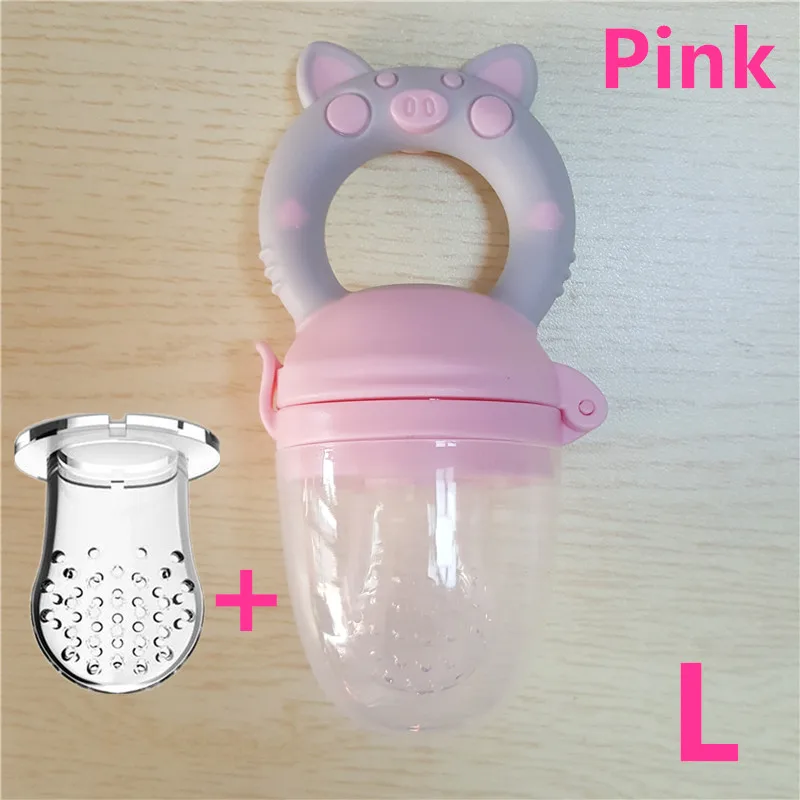 Pink L Маленькая поросенок ручка соска кормушка для детского питания класс силикона PP обучение соска молоко свежие фрукты Nibbler соска бутылочки - Цвет: Pink L