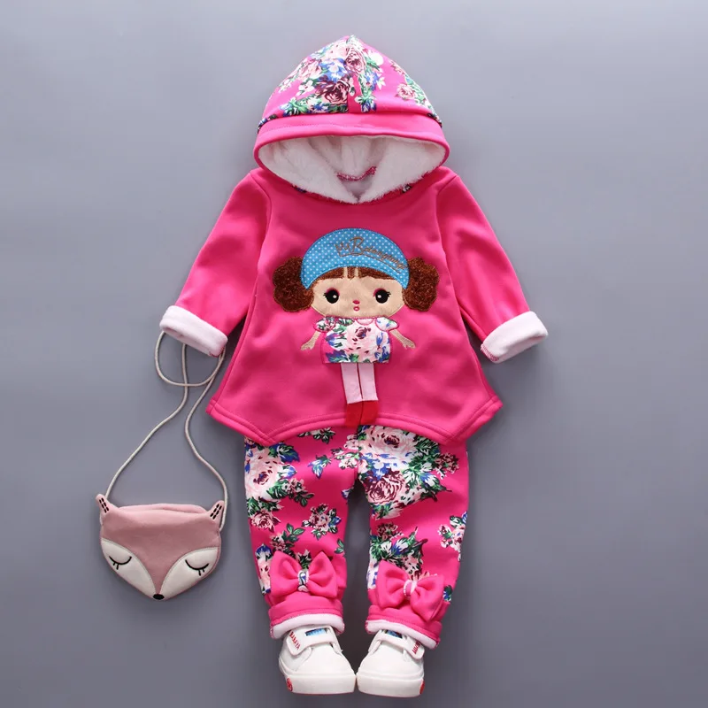 ErLou BZT rose Модное детское нижнее белье для девочек с ватной подкладкой для Костюмы комплекты зимние детские толстовки с капюшоном и штаны комплект из 2 шт./компл. теплая одежда для малышей, спортивные костюмы для детей - Цвет: ErLou BZT rose