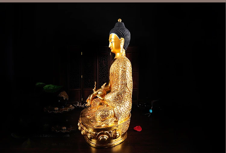 32cm LARGE # GOOD # Buddhist Buddhism efficacious Safety Protection Tibet Nepal Gold-plated Sakyamuni brass Buddha statue images - 6