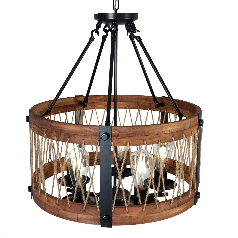 

2019 New Modern Wood Round Lighting Metal Chandeliers Hanging Drop Lighting Foyer Dining room Hotel Restaurant Good Quality