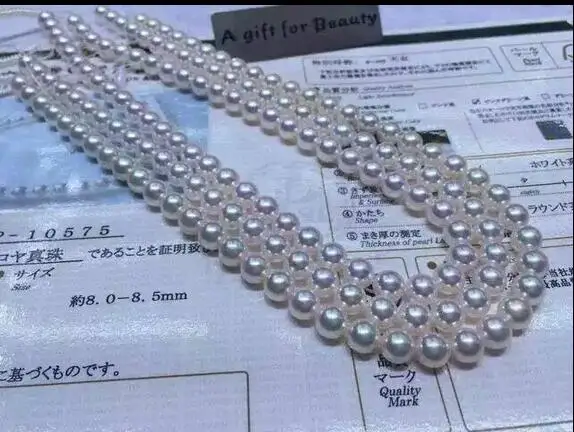 

top quality 8-8.5mm natural Akoya white pearl necklace 16inch 14K