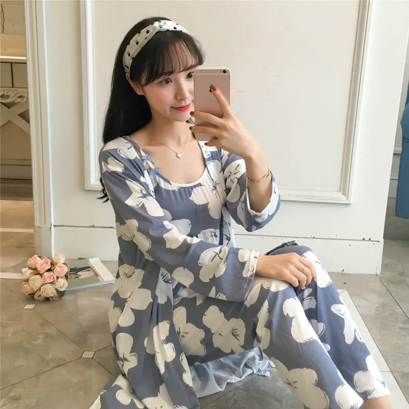 FLC111 одежда для отдыха комплект из 3 предметов пижама с цветами Feminino Пижама Femme Pigiama