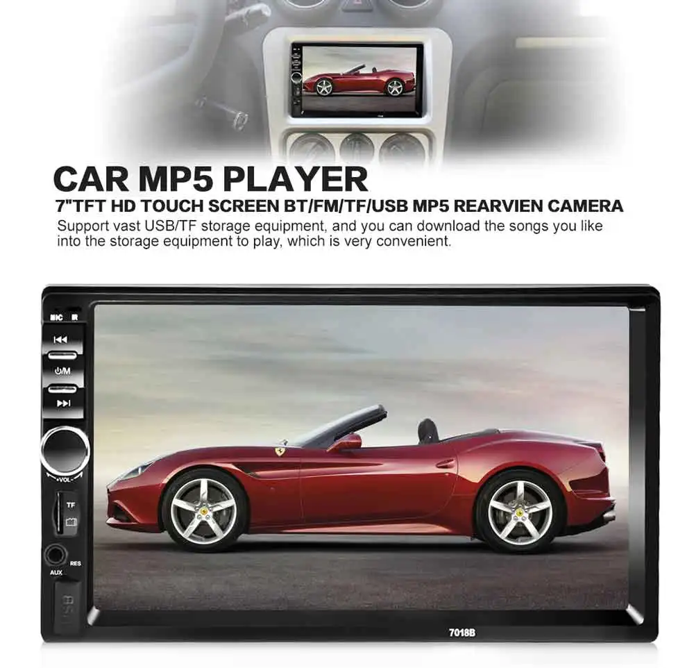 7018B 2 Din " сенсорный экран автомобиля MP5 плеер аудио стерео FM радио Bluetooth MP3 плеер Поддержка TF мультимедийный плеер