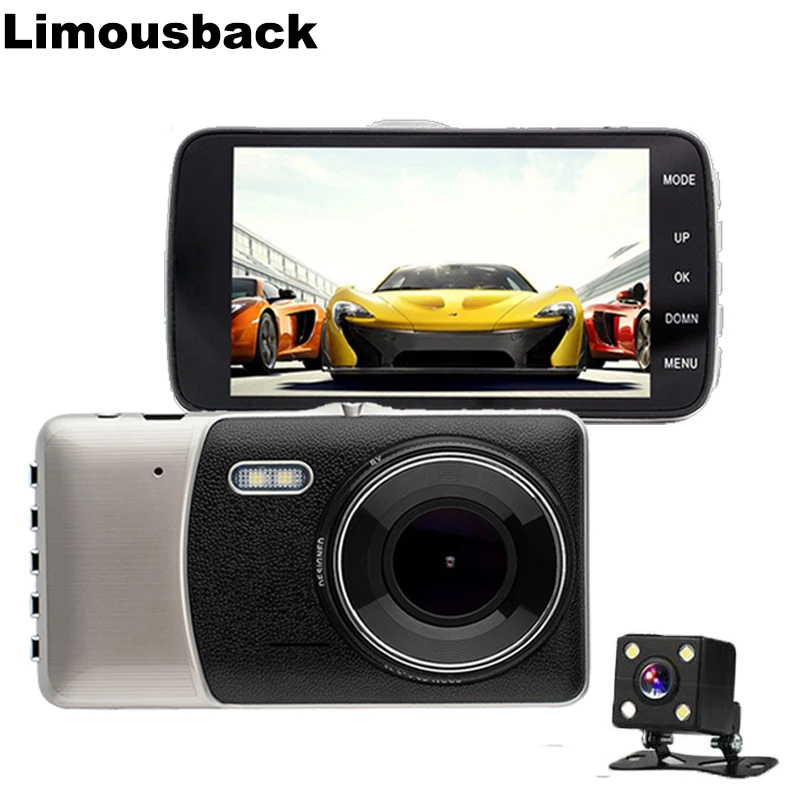 Limousback 4 дюймовый экран 170 градусов двойной объектив видеорегистратор HD 1080P