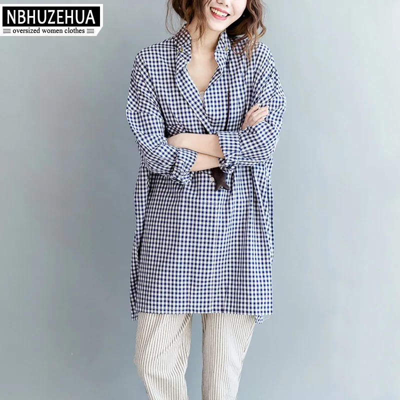 Новинка осени 2017 Женская длинная рубашка винтажная Классическая клетчатая