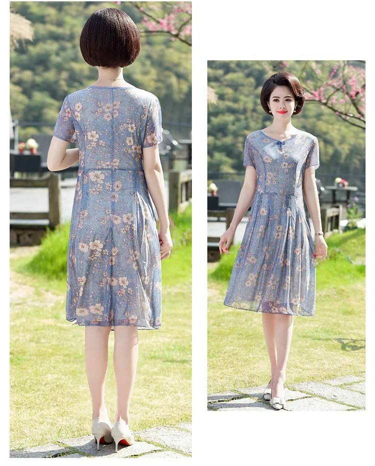 Летнее женское винтажное платье с цветочным принтом короткие рукава круглый