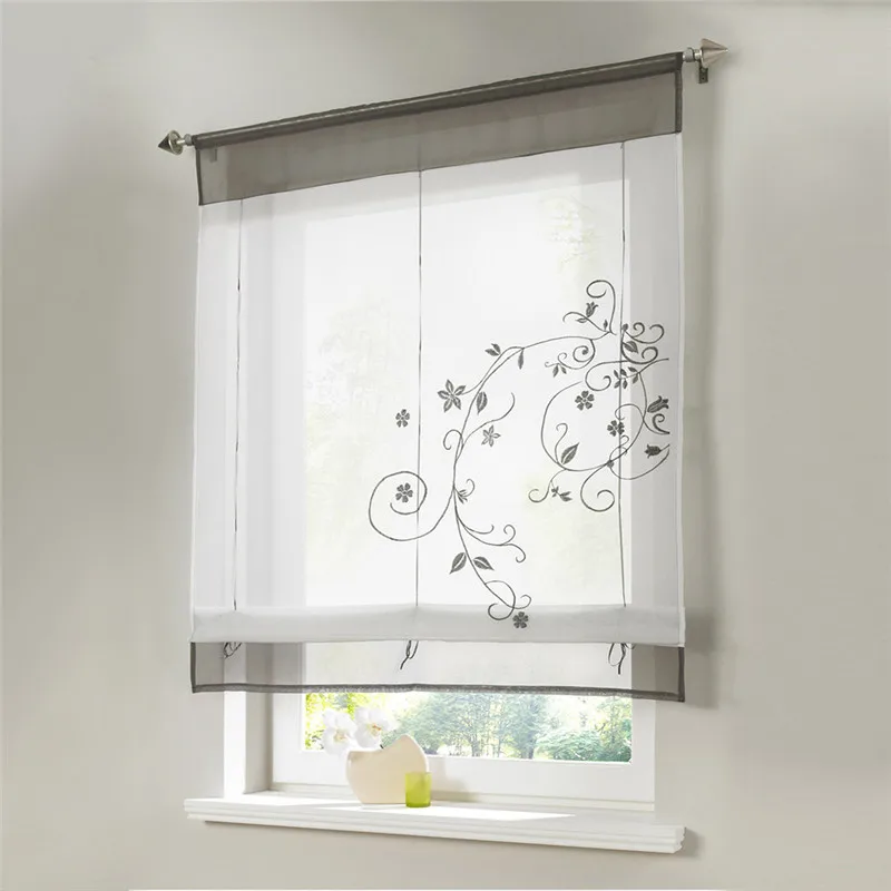 80X120cmGray ISHOWTIENDA, новинка, занавески на окна, римские шторы, вышивка, тюль, короткий оттенок, пасторальная комната, 60x120 см, оконные занавески - Цвет: 80X120cmGray