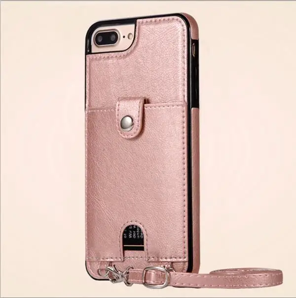 rose gold wallet Для iphone XS MAX XR X 7 8 plus чехол Роскошный pu кожаный бумажник карта с плечевым ремнем Чехол для телефона s для iphone 6 6S plus - Цвет: rose gold wallet