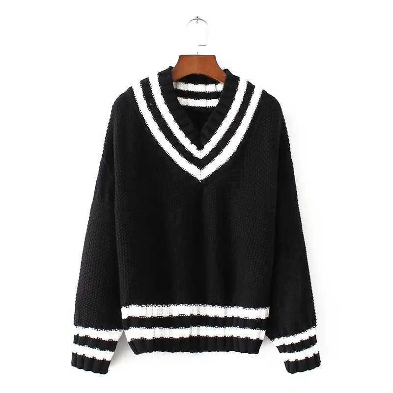 OMCHION Pull Femme 2018 осенние корейские Лоскутные женские свитера и пуловеры с v-образным