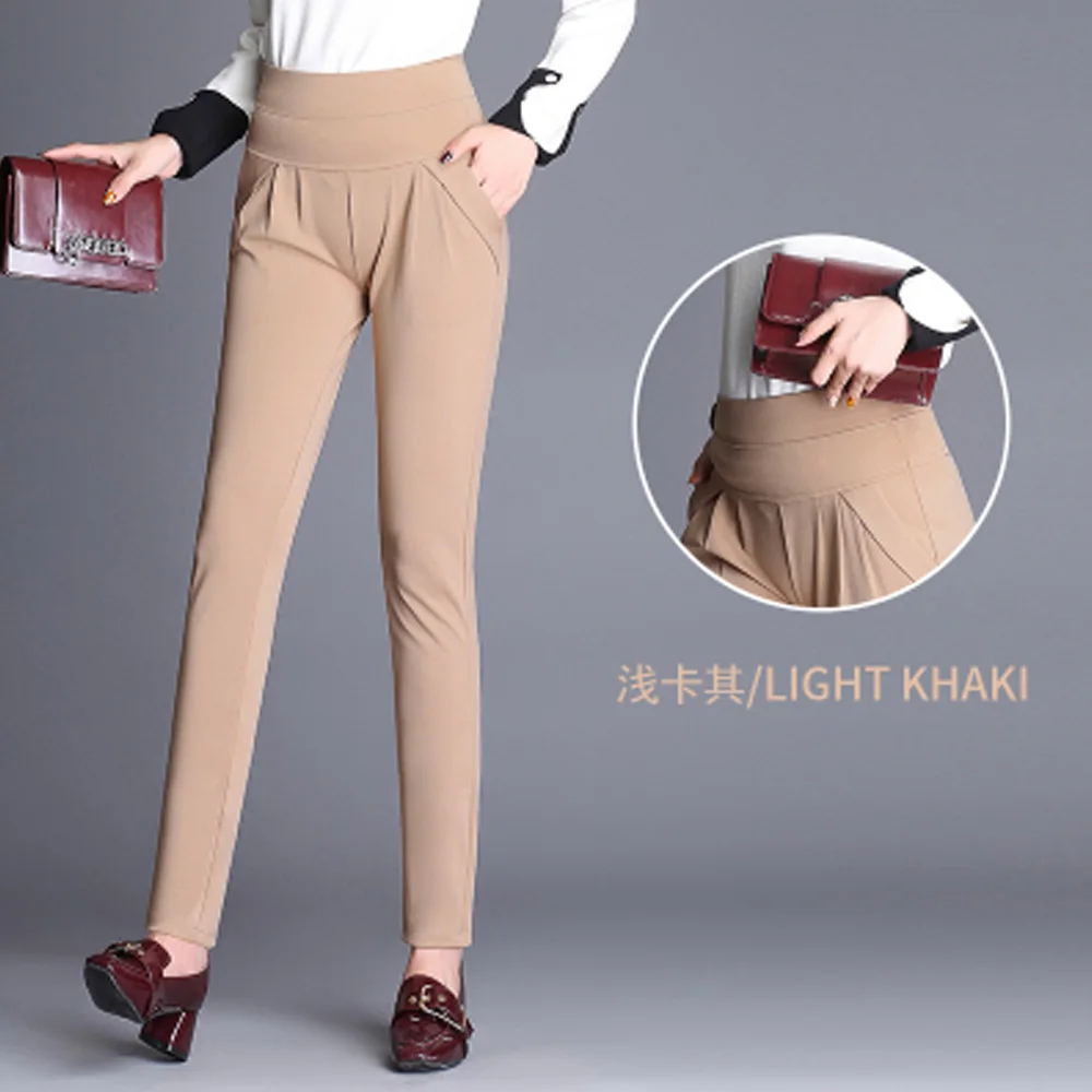 light khaki pants Новые Брендовые женские повседневные шаровары размера плюс 5XL 6XL, женские свободные брюки, эластичные штаны с высокой талией, Классические винтажные плиссированные штаны - Цвет: light khaki pants