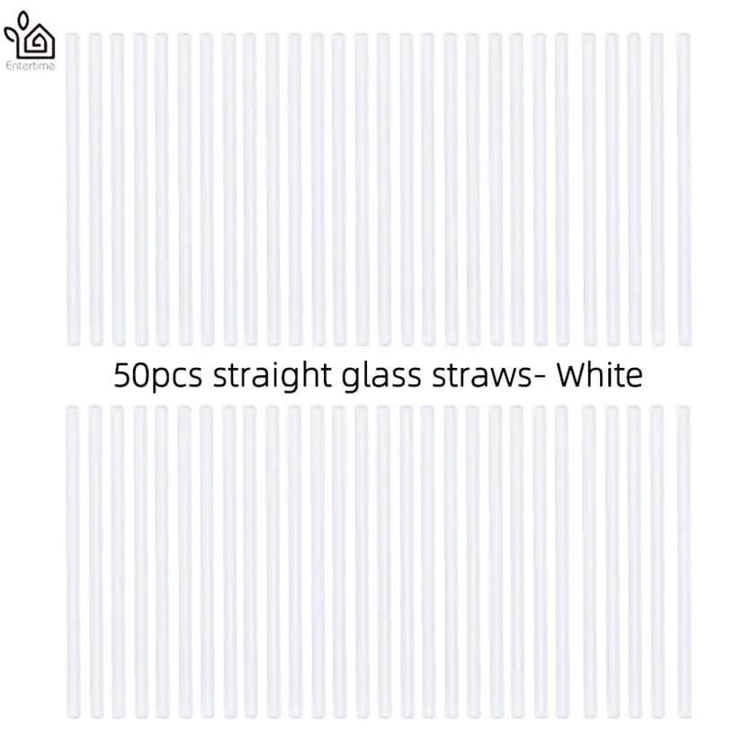 milk white Entertime 50 шт./лот высокое боросиликатное стеклянные соломинки четкие прямые 20 см х 8 мм многоразовые трубочки для коктейлей, Чай, сок - Цвет: milk white