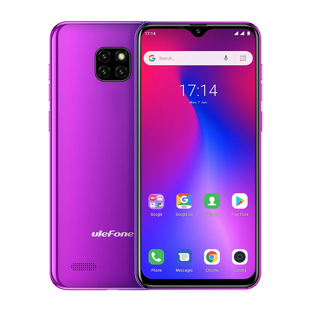 Ulefone Note 7 Smartphone 6.1 Inch MT6580A Quad Core 3500mAh 1GB RAM 16GB ROM Face ID Three Rear Cameras Android GO Mobile Phone