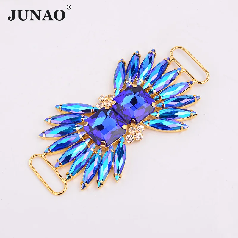 Blue AB JUNAO 52x100 мм AB Кристалл шитье Цветочные Стразы разъем аппликация золотые стеклянные камни с плоским дном пришить хрустальную цепь для ремесла - Цвет: Blue AB