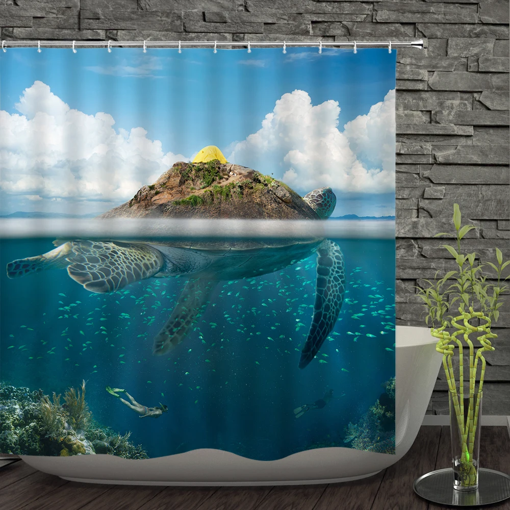 Гигантская морская черепаха занавески для душа 3D Животные ныряющие ванной
