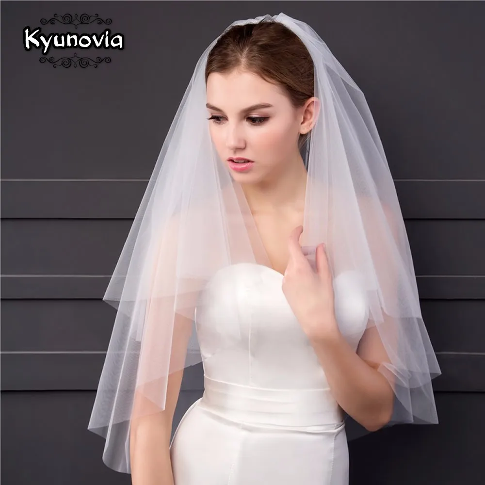 Свадебная фата Kyunovia 2 слоя короткая до локтей белого или цвета слоновой кости