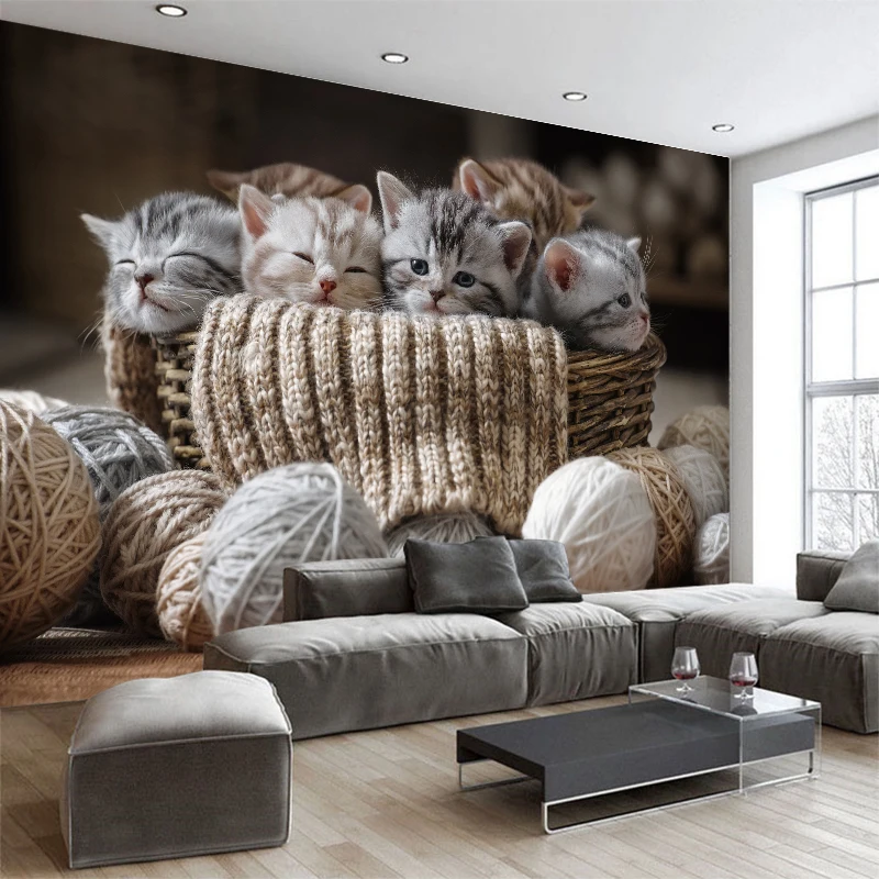

Custom 3d wallpaper Cute Small cats TV Sofa background wallpaper living room bedroom hotel mural gallery decoration wallpaper