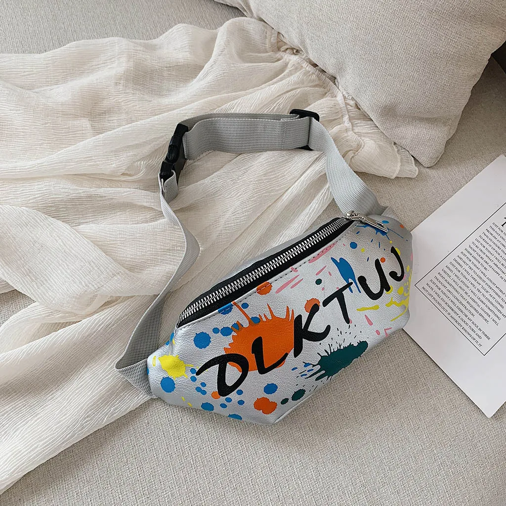 Children Waist Packs Bags Small Canvas Chest Bag Kid Boy Girl Graffiti Purse Belt Waist Bag Shoulder Messenger Crossbody Bags