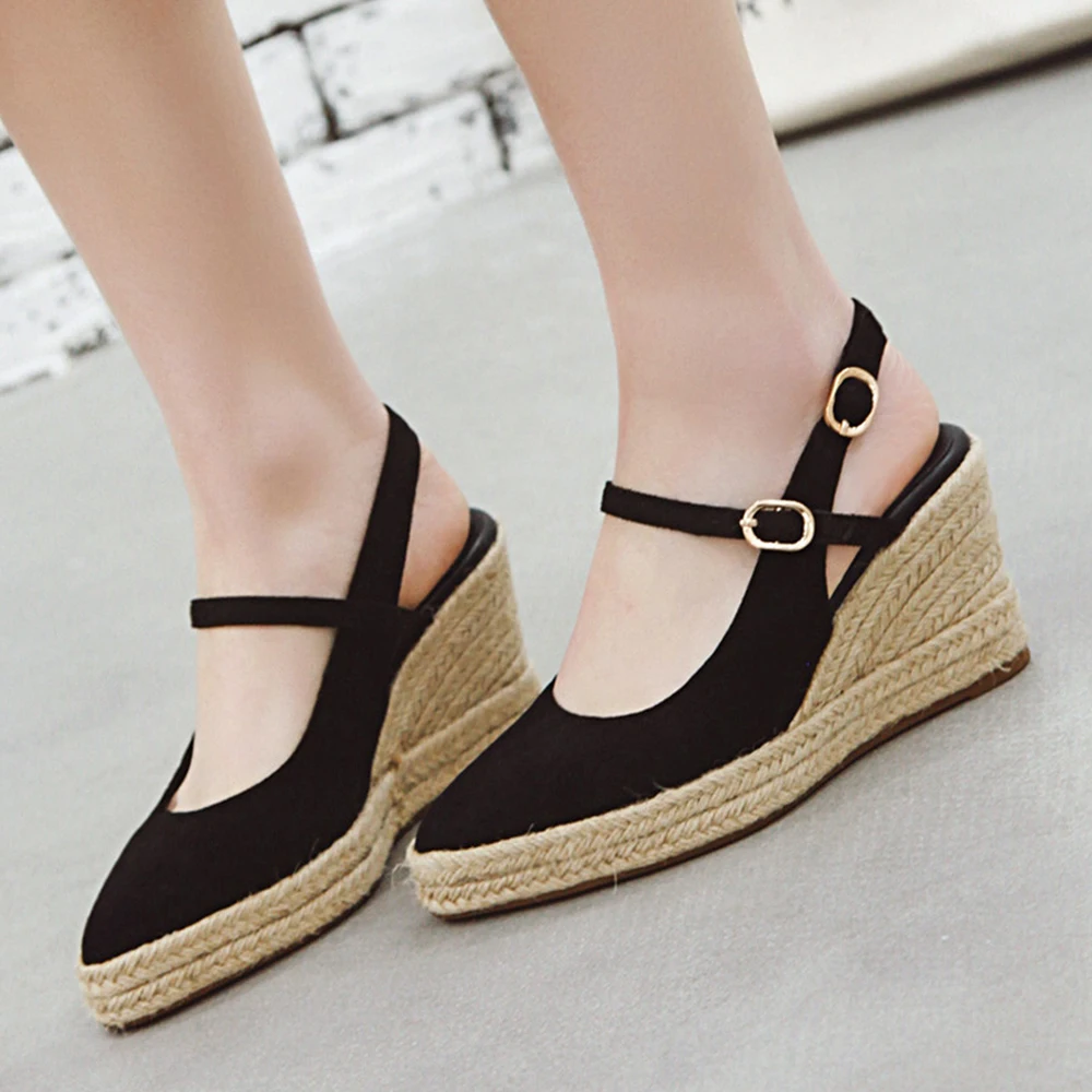 

Meotina High Heels Women Shoes Buckle Platform Wedge Heels Slingbacks Shoes Fashion Super High Heel Pumps Lady Large Size 33-44