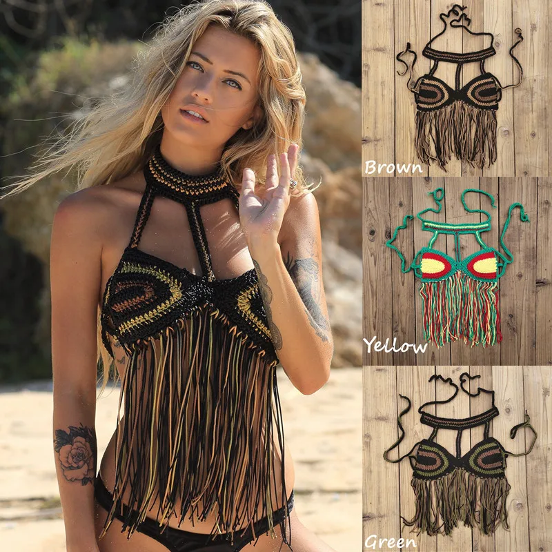 

Handmade Crochet Beach Bikini Top Ecstatic Dance Top Women tassels Top Swimwear