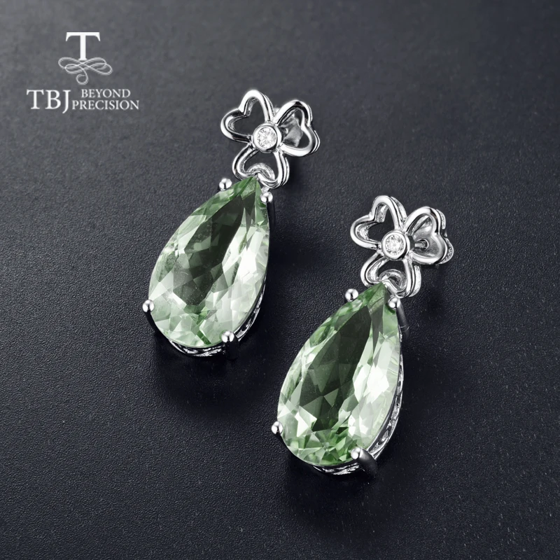 Серьги TBJ Big Drop с натуральным зеленым аметистом в ювелирных изделиях из 925-й стерлингового серебра для женщин и девочек в подарочной коробке.