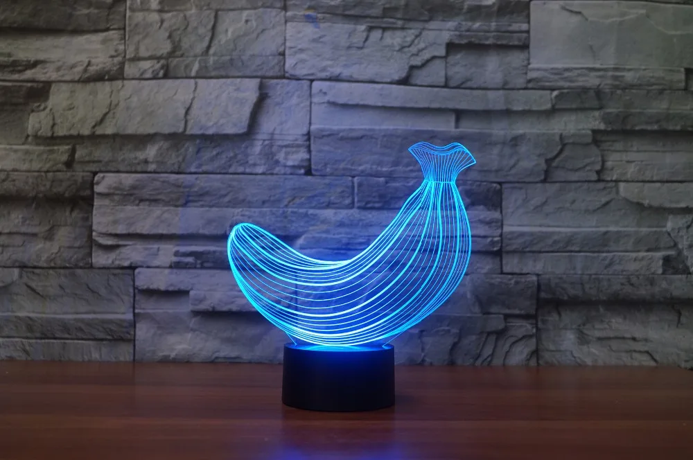 USB Сенсорная лампа в форме банана цветная 3D 7 видов цветов меняющаяся иллюзия