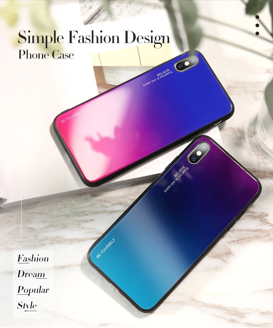 Чехол из закаленного стекла для iPhone 7 8 Plus X XS MAX 6 6S XR роскошный цветной чехол