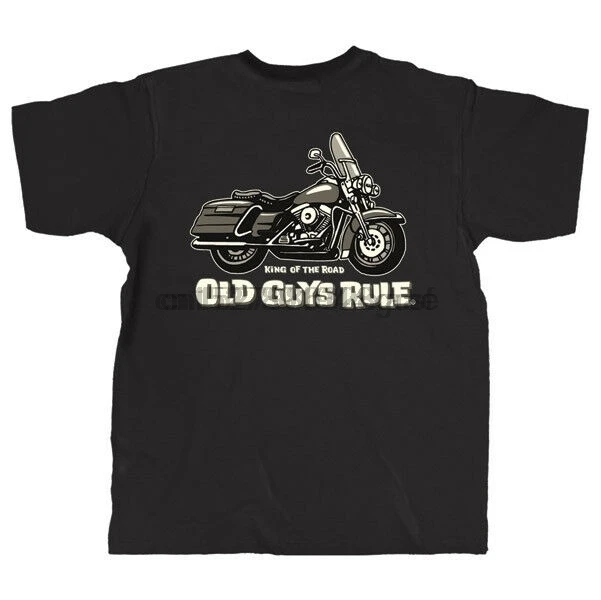 Футболка средней длины с карманом на мотоцикле надписью Old Guys Rule King of the Road 100%
