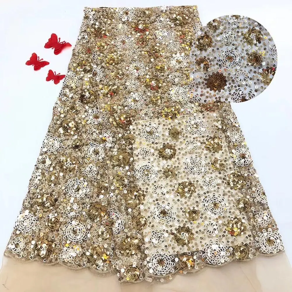 2019 high quality sequence French Nigerian sequins net lace African tulle mesh fabric for dress 5yards/lot white | Дом и сад