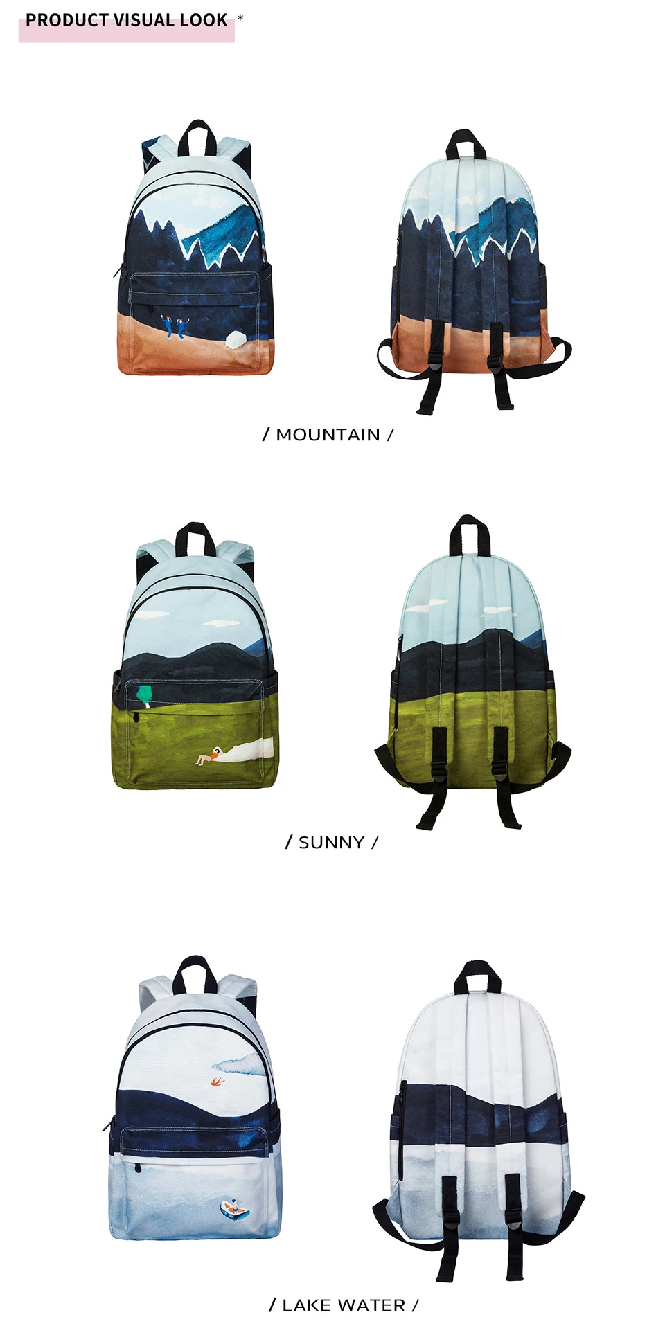 YIZISTORE Пейзаж холст рюкзак женский большой емкости Досуг дорожная сумка Школьный рюкзак для девочек-подростков