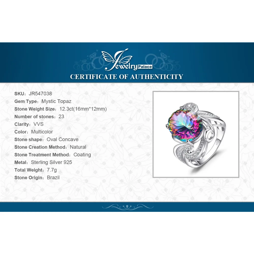 Jewelrypalace 12.7ct Подлинная Радуга своих Мистик Топаз Кольцо Solid 925 стерлингов