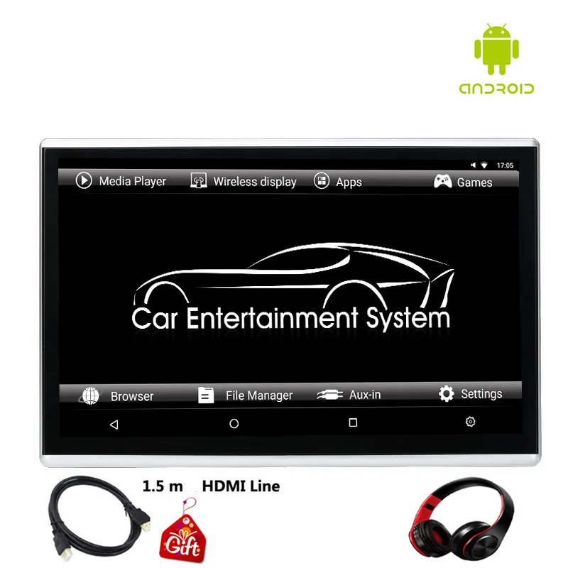 1 monitor 1 headset 11,6 дюймов Android 6,0 Автомобильный подголовник монитор 1920*1080 HD 1080P видео сенсорный экран wifi/Bluetooth/USB/SD/HDMI/FM MP5 видеоплеер - Цвет: 1 monitor 1 headset