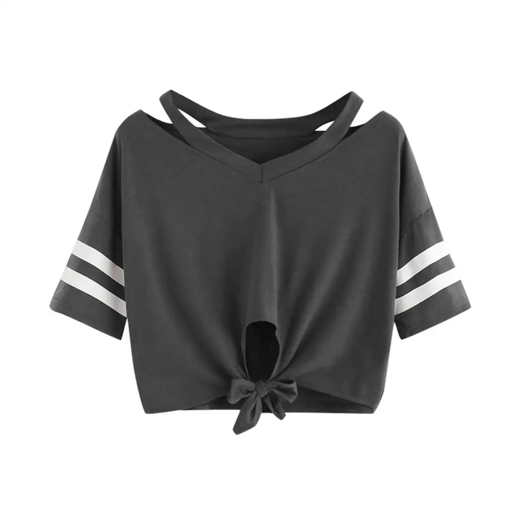 Женская Асимметричная футболка с коротким рукавом круглым вырезом и модель BD на