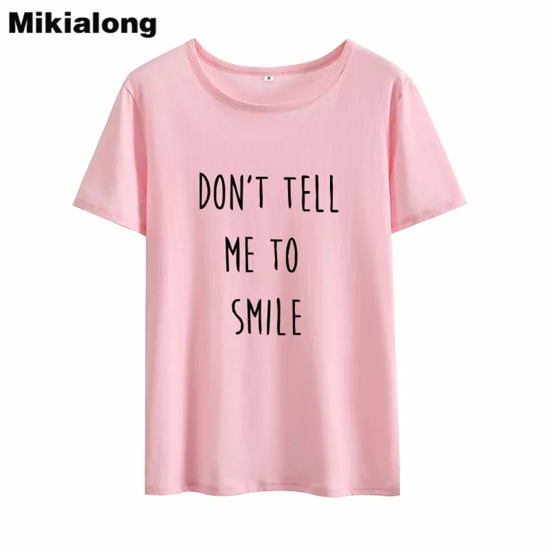 Футболка Mikialong женская с принтом Don't ditell Me To Smile летняя хлопковая футболка