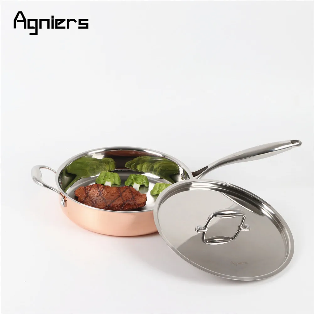 Agniers 2 сковороды 4 шт. набор медной кухонной посуды пятислойная медная плакированная сталь 20 см Кастрюля для соуса+ 26 см сковорода кухонные инструменты, посуда для кухни