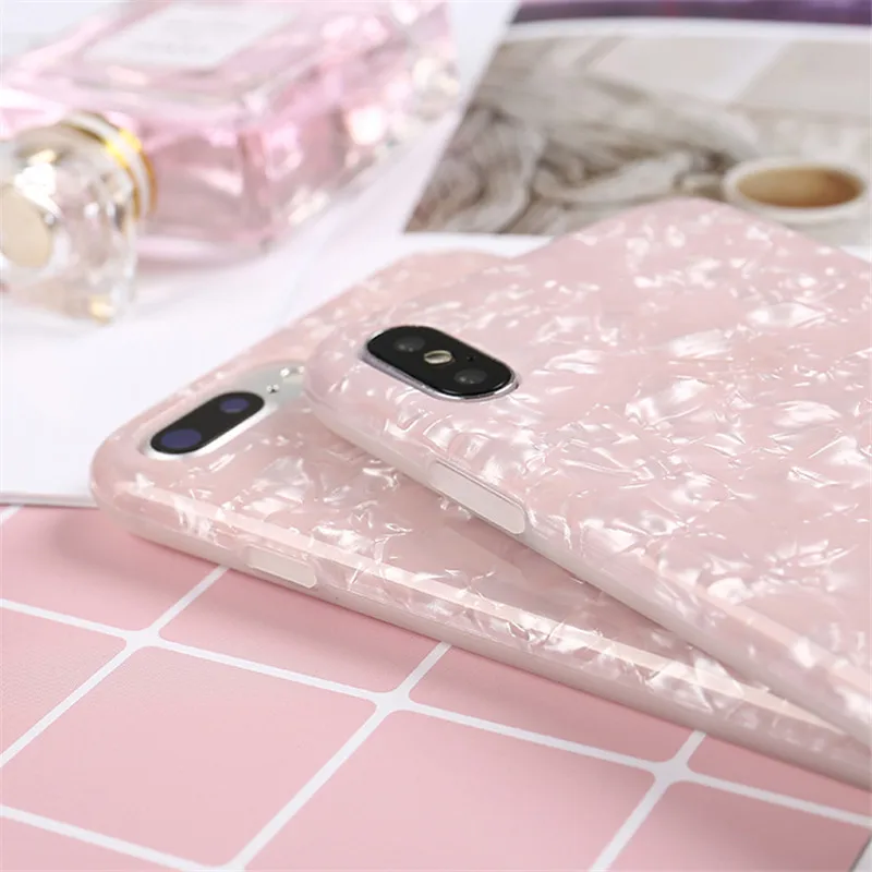 Pink Girly Silicone Case For iPhone 7 8 Plus Glitter Ocean Dream Shell Diamond Cover XR XS Max 6 6S Candy Cape |
