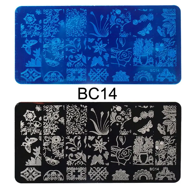 BC14 6x12 см 20 видов цветов, Мультяшные кружева, сделай сам, Гель-лак, штамповка для дизайна ногтей, штамп, шаблоны, маникюрные трафареты для ногтей, инструмент для переноса, Новинка - Цвет: BC14