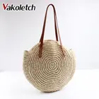 Винтажные плетеные сумки ручной работы KL448, новинка 2022, круглая Соломенная пляжная сумка, плетеная вместительная летняя сумка на одно плечо