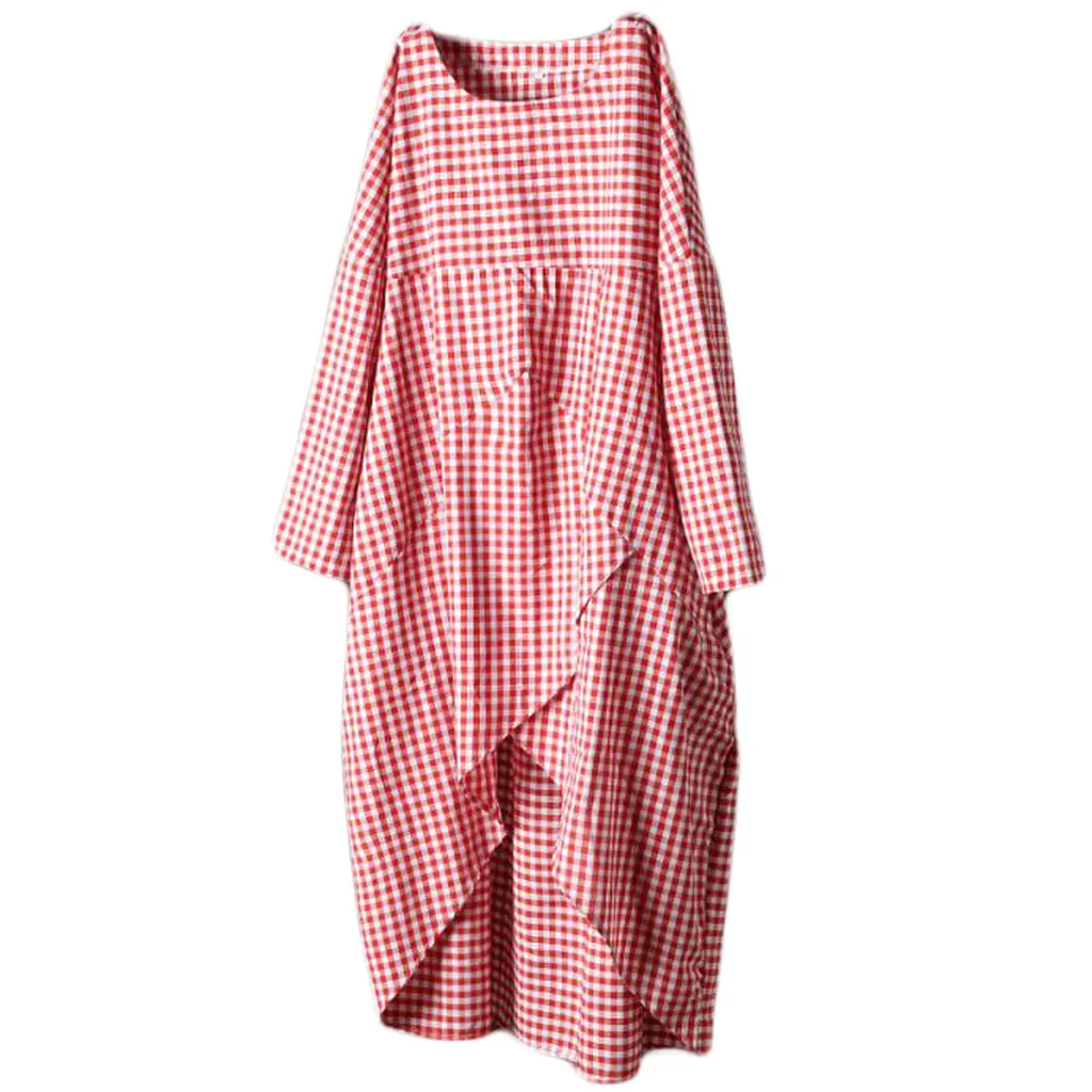 Модные женские платья размера плюс с О-образным вырезом из хлопка и льна | Женская