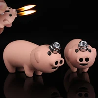 creative compact little piggy jet lighter butane pig inflated dual nozzles free fire lighter bar metal funny toys no gas