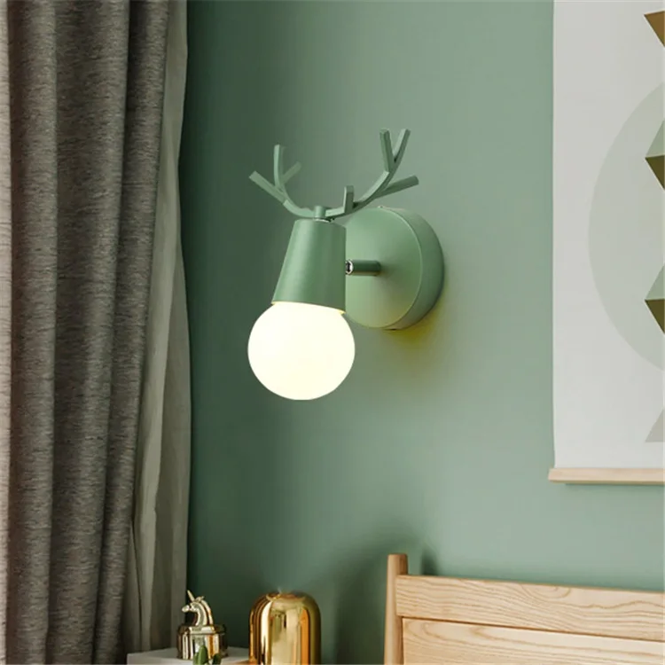 Nordic LED Wall Lights Colorful Cartoon Deer Antlers Reading Sconce Living Room Bedroom Solid Wood Makaron Elk Lamp | Освещение