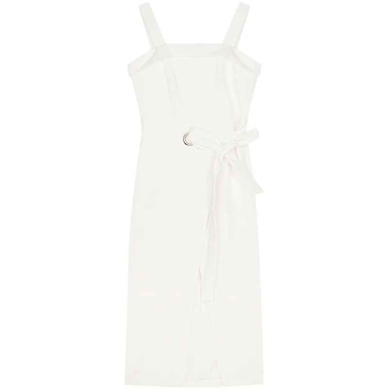 Женское платье на тонких бретелях YIGELILA Белое Облегающее средней длины с открытой