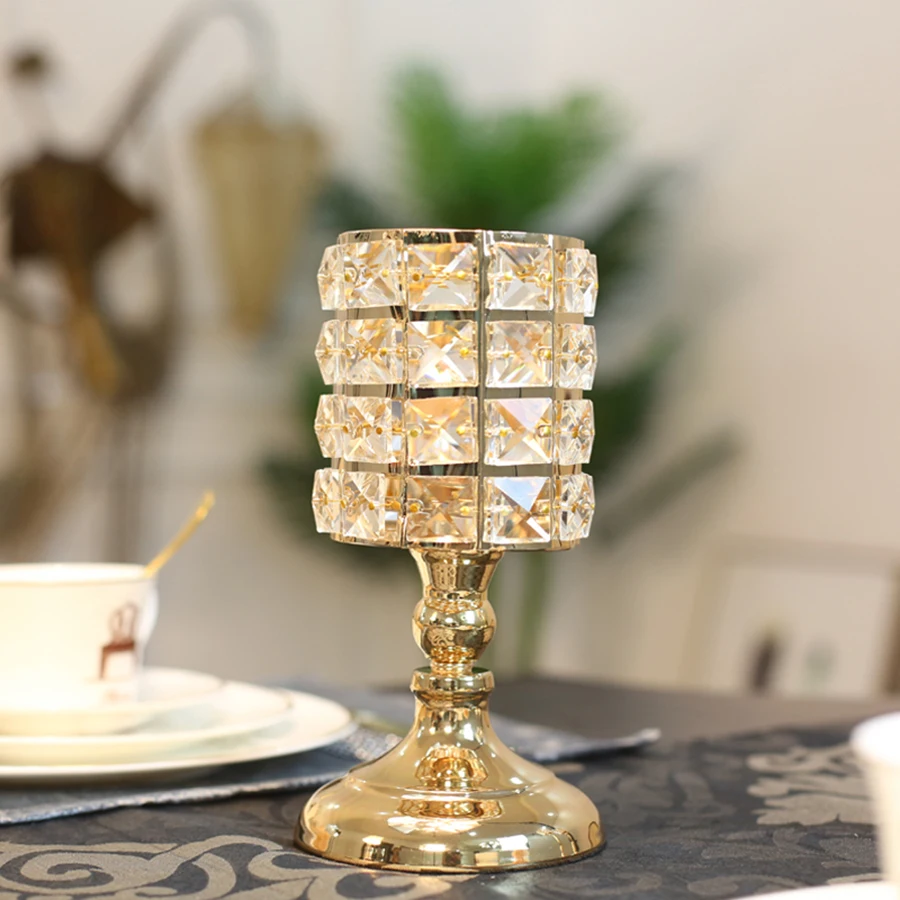 Простой стеклянный Хрустальный подсвечник с золотым держателем кристаллами