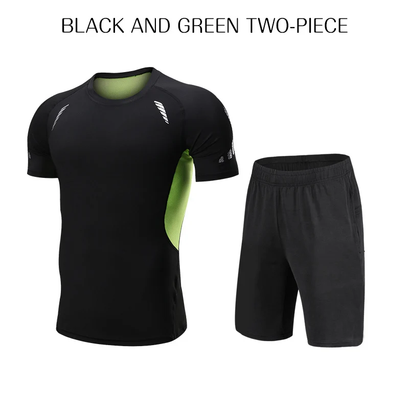 4 Black and Green Стоящая 2 шт./компл. спортивный костюм Для мужчин Сжатие беговые костюм для бега от одного года до четырех лет футболка штаны для спортзала, Фитнес тренировки колготки комплект - Цвет: 4 Black and Green